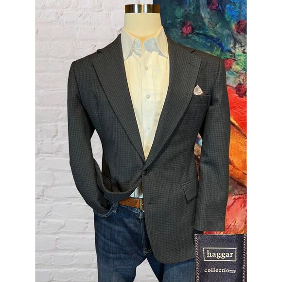 Haggar Other - Vtg Haggar Collection 42R Blue Black Check Plaid Tweed Blazer Sport Coat Jacket